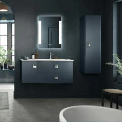 Hudson Reed Sarenna 1-Door Tall Storage Unit 352mm Wide - Mineral Blue