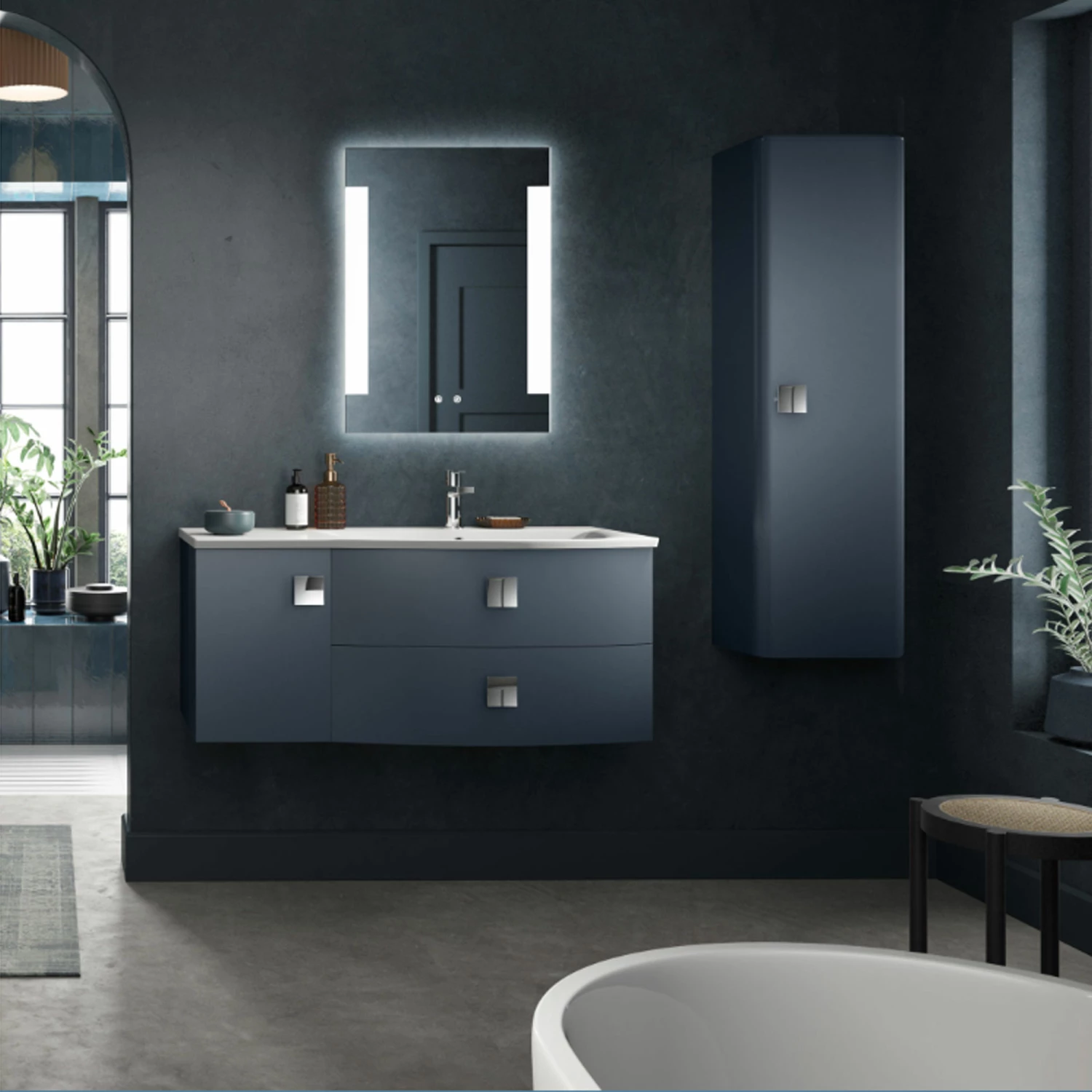 Hudson Reed Sarenna 1-Door Tall Storage Unit 352mm Wide - Mineral Blue 3 Hudson Reed Sarenna 1-Door Tall Storage Unit 352mm Wide - Mineral Blue