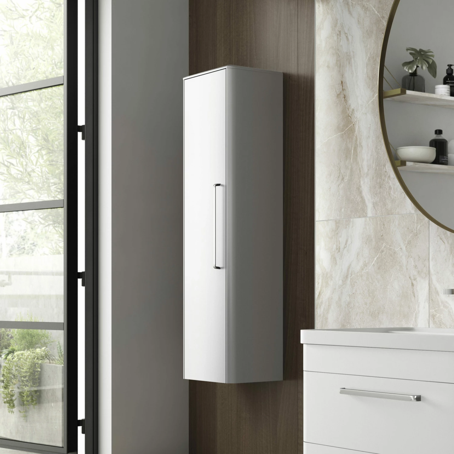 Hudson Reed Solar Wall Hung Tall Storage Unit 350mm Wide - Pure White 3 Hudson Reed Solar Wall Hung Tall Storage Unit 350mm Wide - Pure White