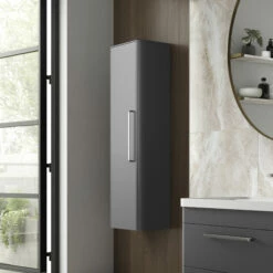 Hudson Reed Solar Wall Hung Tall Storage Unit 350mm Wide - Cool Grey