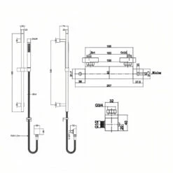 Hudson Reed Square Thermostatic Bar Shower Valve With Kubix Slider Rail Kit - Chrome