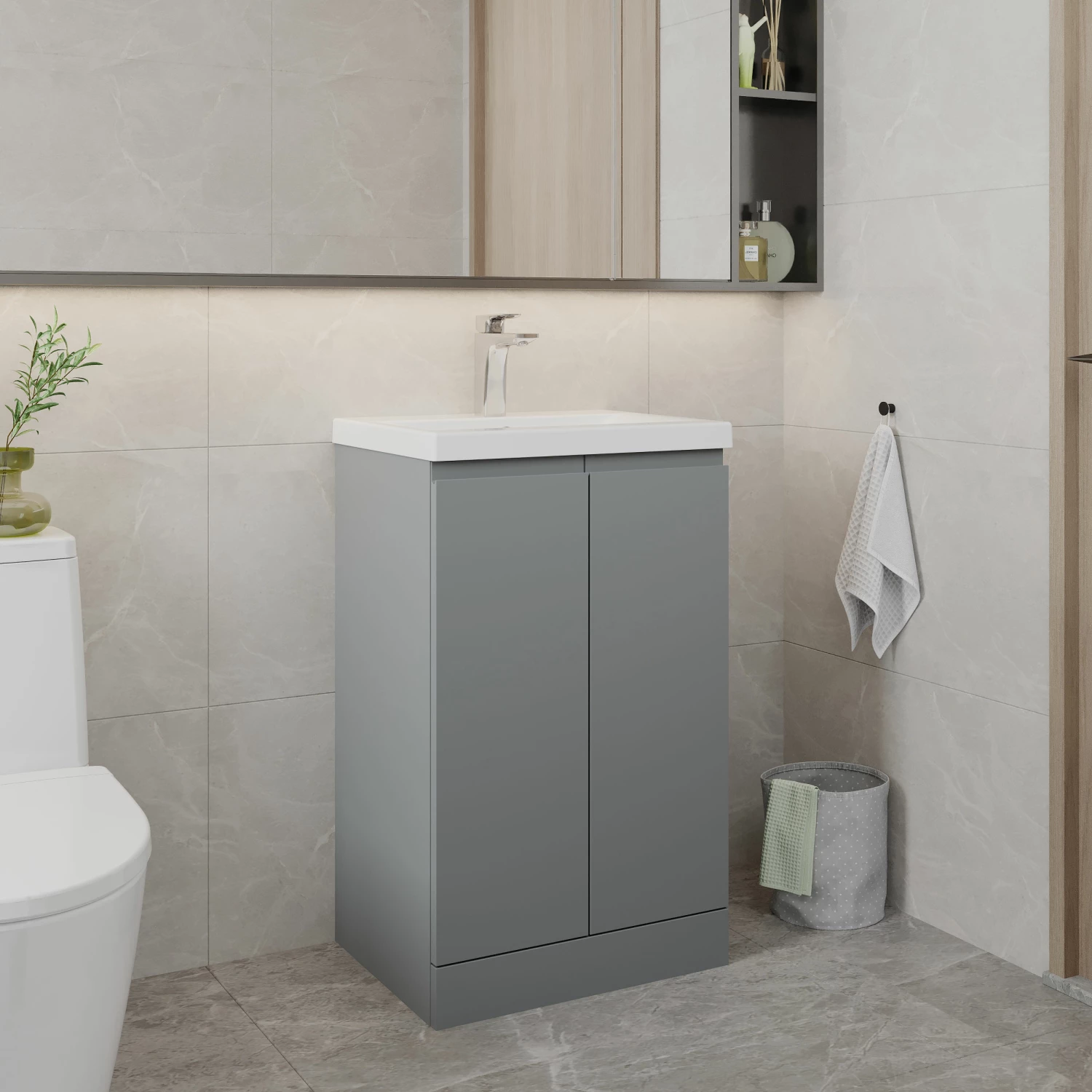 Hudson Reed Urban Floor Standing 2-Door Vanity Unit With Basin 1 Satin Grey - 500mm Wide 8 Hudson Reed Urban Floor Standing 2-Door Vanity Unit With Basin 1 Satin Grey - 500mm Wide - Image 6