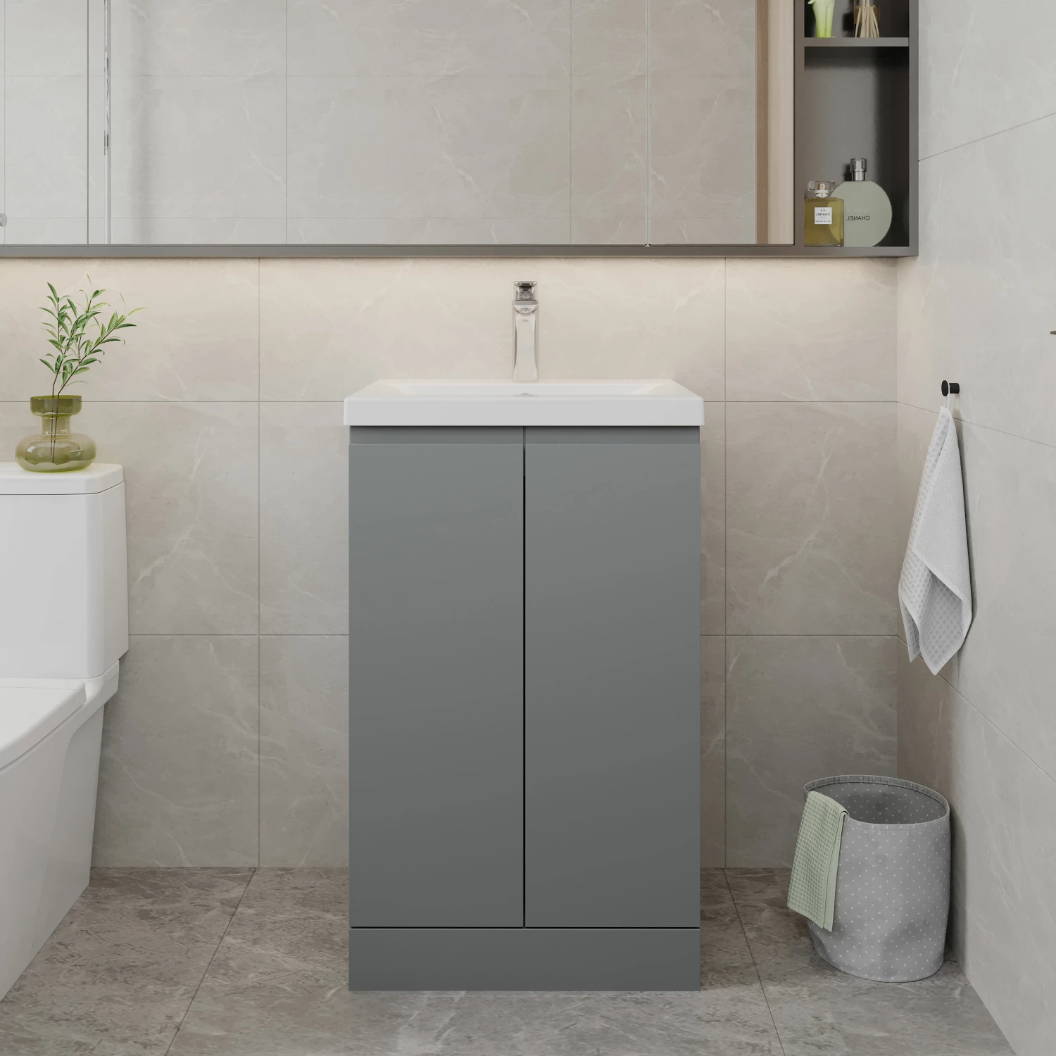 Hudson Reed Urban Floor Standing 2-Door Vanity Unit With Basin 1 Satin Grey - 500mm Wide 6 Hudson Reed Urban Floor Standing 2-Door Vanity Unit With Basin 1 Satin Grey - 500mm Wide - Image 4