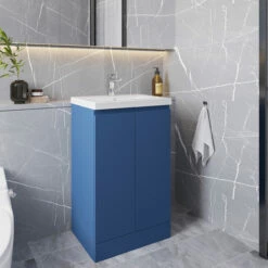Hudson Reed Urban Floor Standing 2-Door Vanity Unit With Basin 2 Satin Blue - 500mm Wide -HEATANDPLUMB Sales hudson reed urban vanity unit urb307a 2