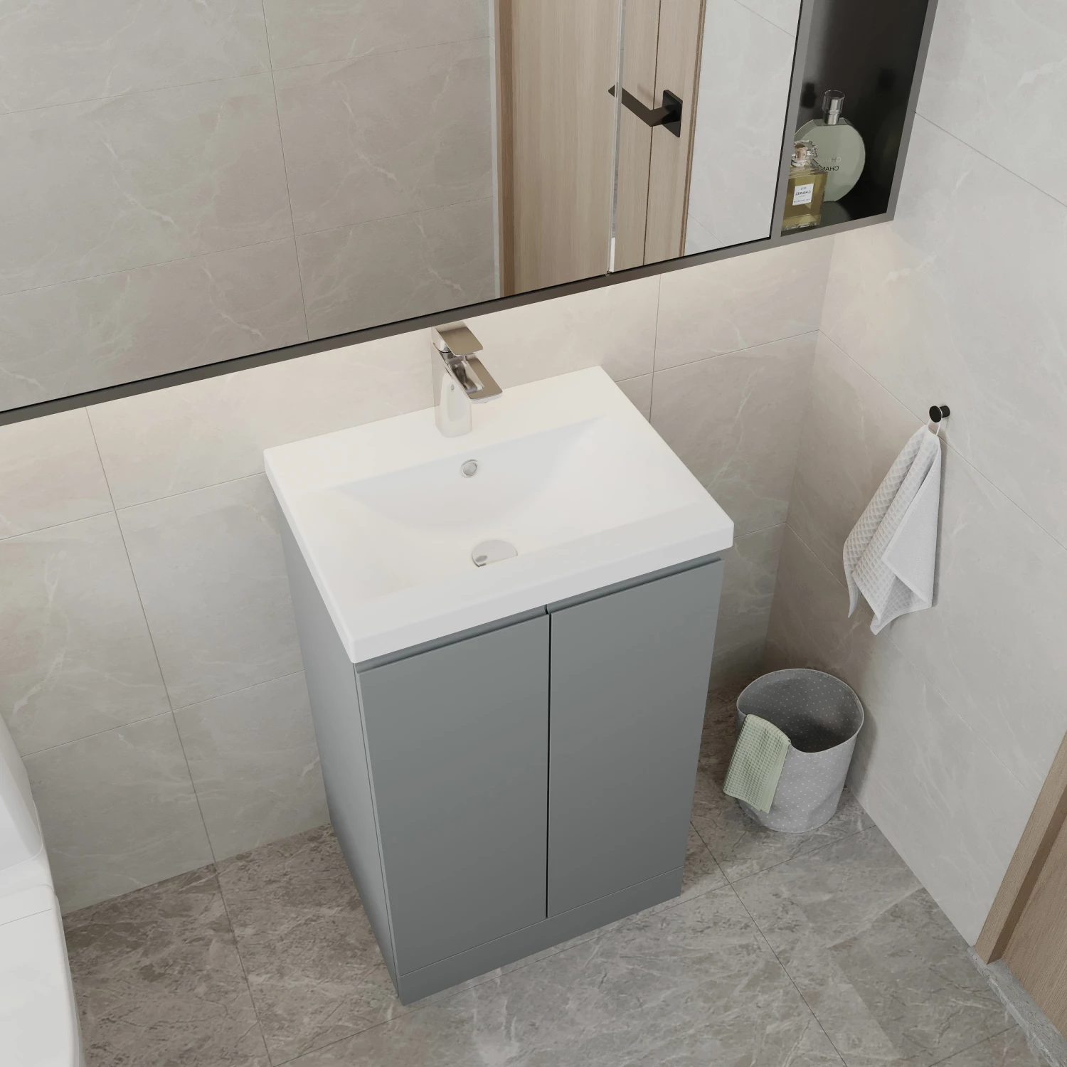 Hudson Reed Urban Floor Standing 2-Door Vanity Unit With Basin 1 Satin Grey - 500mm Wide 5 Hudson Reed Urban Floor Standing 2-Door Vanity Unit With Basin 1 Satin Grey - 500mm Wide - Image 3
