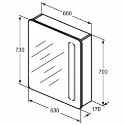 Ideal Standard 1-Door Mirror Cabinet With Bottom Ambient And Front Light 630mm Wide - Aluminium