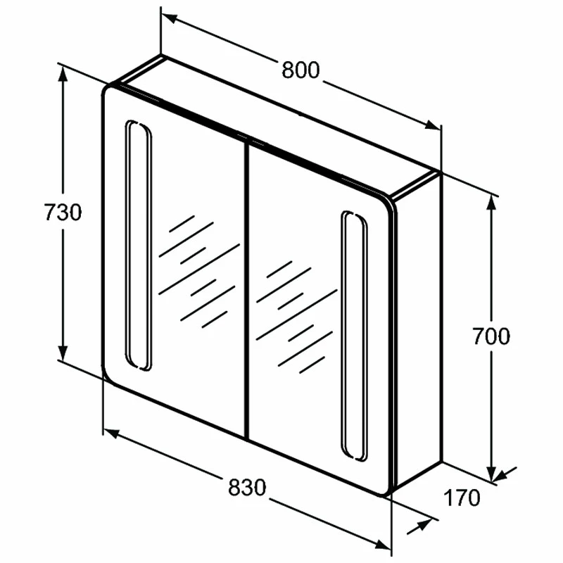 Ideal Standard 2-Door Mirror Cabinet With Bottom Ambient And Front Light 830mm Wide - Aluminium 3 Ideal Standard 2-Door Mirror Cabinet With Bottom Ambient And Front Light 830mm Wide - Aluminium