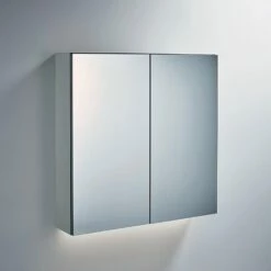 Ideal Standard 2-Door Mirror Cabinet With Bottom Ambient Light 700mm Wide - Aluminium