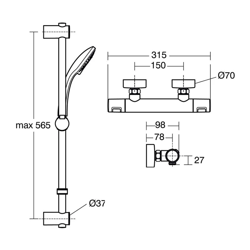 Ideal Standard Ceratherm T25 Thermostatic Bar Shower Mixer With Shower Kit - Chrome 3 Ideal Standard Ceratherm T25 Thermostatic Bar Shower Mixer With Shower Kit - Chrome