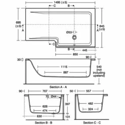 Ideal Standard Concept L-Shaped Shower Bath 1500mm X 700mm/850mm Right Handed 0 Tap Hole 11 Ideal Standard Concept L-Shaped Shower Bath 1500mm X 700mm/850mm Right Handed 0 Tap Hole -HEATANDPLUMB Sales ideal standard concept bath e049401 1 2