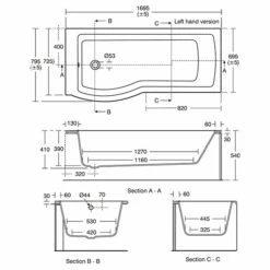 Ideal Standard Tempo Arc Shower Bath Left Handed 1700mm X 700mm/800mm 0 Tap Hole