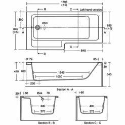 Ideal Standard Tempo Cube L-Shaped Shower Bath 1700mm X 700mm/850mm Right Handed 0 Tap Hole 9 Ideal Standard Tempo Cube L-Shaped Shower Bath 1700mm X 700mm/850mm Right Handed 0 Tap Hole -HEATANDPLUMB Sales ideal standard tempo cube bath e259401 1