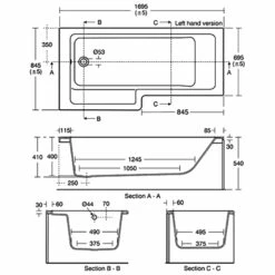 Ideal Standard Tempo Cube L-Shaped Shower Bath 1700mm X 700mm/850mm Left Handed 0 Tap Hole -HEATANDPLUMB Sales ideal standard tempo cube bath e259501 1