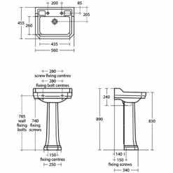Ideal Standard Waverley Classic Basin And Full Pedestal 560mm Wide 2 Tap Hole