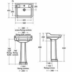 Ideal Standard Waverley Classic Basin And Full Pedestal 560mm Wide 1 Tap Hole