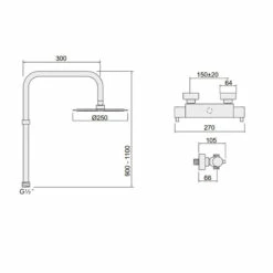 Inta Kiko Deluxe Thermostatic Bar Mixer Shower With Shower Kit + Fixed Head