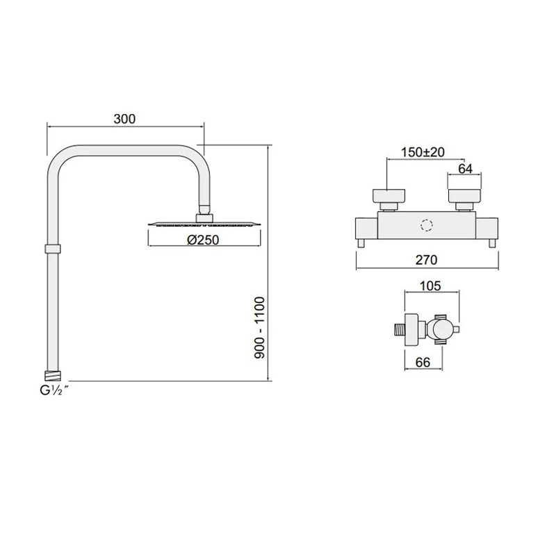 Inta Kiko Deluxe Thermostatic Bar Mixer Shower With Shower Kit + Fixed Head 3 Inta Kiko Deluxe Thermostatic Bar Mixer Shower With Shower Kit + Fixed Head