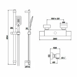 Inta Mio Deluxe Safe Touch Thermostatic Bar Mixer Shower With Shower Kit