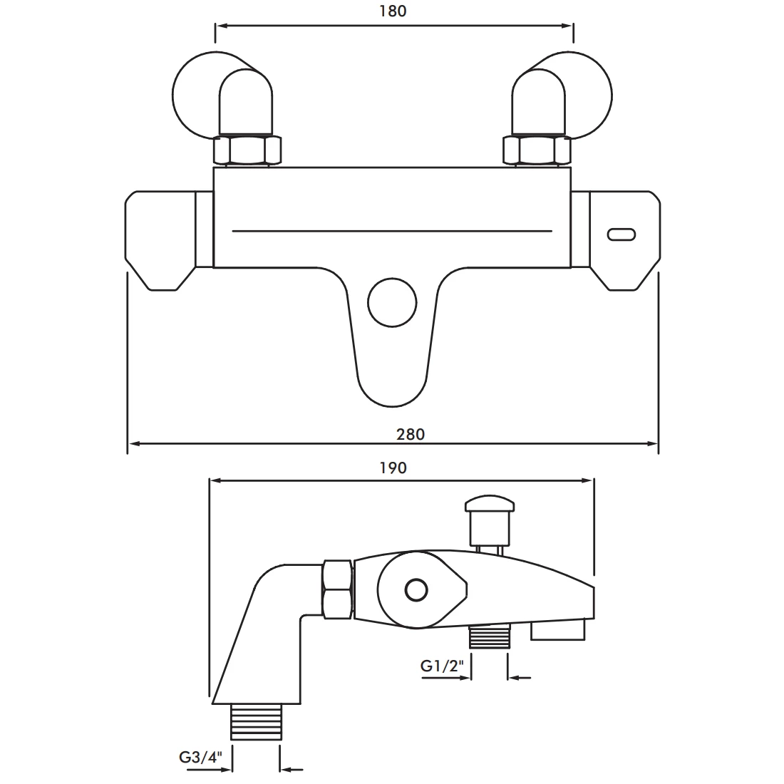 Inta Plus Deck Mounted Thermostatic Bath Shower Mixer With Slide Rail Kit & Deck Mounting Legs 3 Inta Plus Deck Mounted Thermostatic Bath Shower Mixer With Slide Rail Kit & Deck Mounting Legs - Image 2