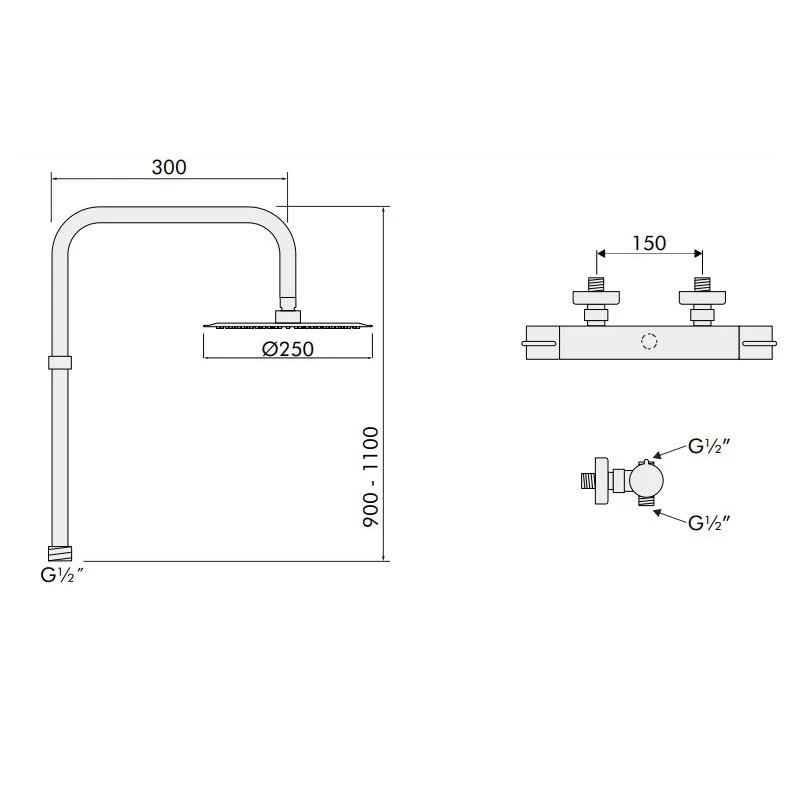 Inta Puro Deluxe Thermostatic Bar Mixer Shower With Shower Kit + Fixed Head 3 Inta Puro Deluxe Thermostatic Bar Mixer Shower With Shower Kit + Fixed Head