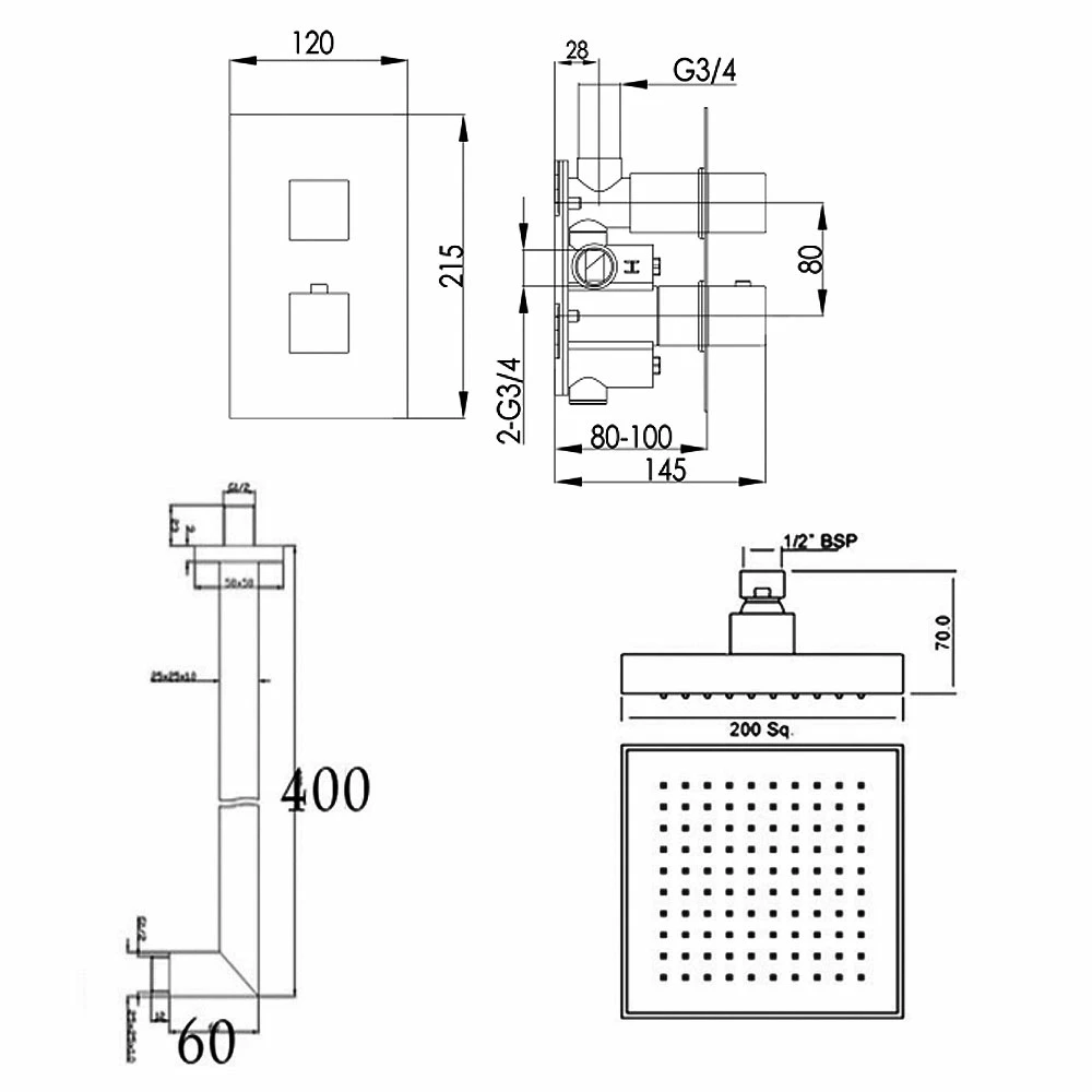 JTP Athena Thermostatic Dual Concealed Mixer Shower With Fixed Shower Head - Chrome 4 JTP Athena Thermostatic Dual Concealed Mixer Shower With Fixed Shower Head - Chrome - Image 2