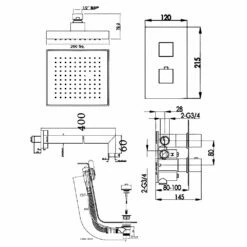 JTP Athena Dual Concealed Mixer Shower With Fixed Head + Bath Filler