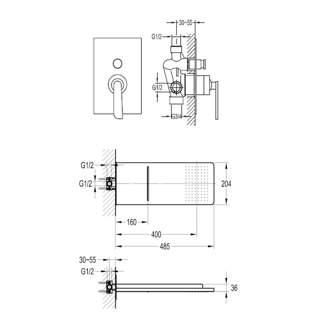 JTP Cascata Concealed 2 Outlet Shower Valve With Diverter And Shower Head - Chrome 4 JTP Cascata Concealed 2 Outlet Shower Valve With Diverter And Shower Head - Chrome - Image 2