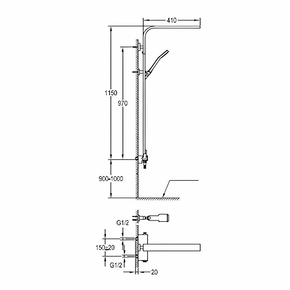 JTP Cascata Exposed Bar Shower Mixer With Shower Kit And Fixed Head 3 JTP Cascata Exposed Bar Shower Mixer With Shower Kit And Fixed Head