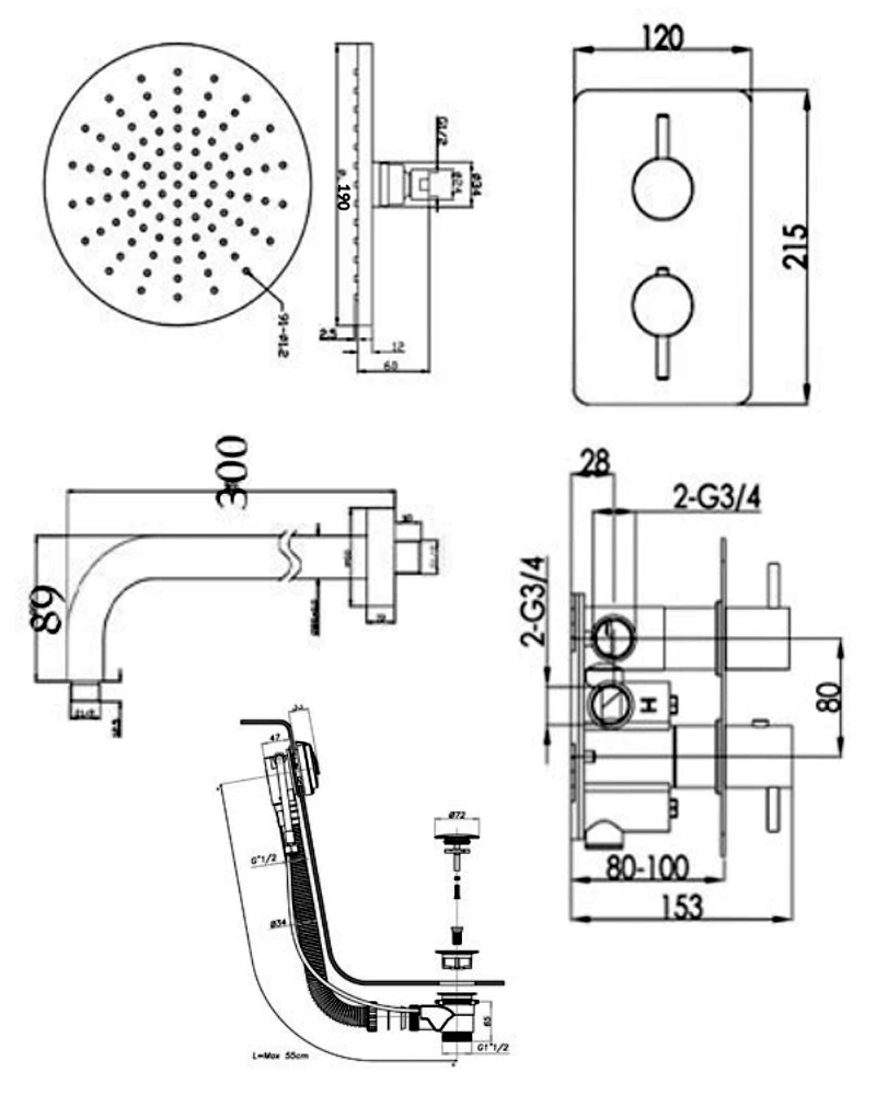 JTP Florentine Dual Concealed Mixer Shower With Fixed Head + Bath Filler 7 JTP Florentine Dual Concealed Mixer Shower With Fixed Head + Bath Filler - Image 5