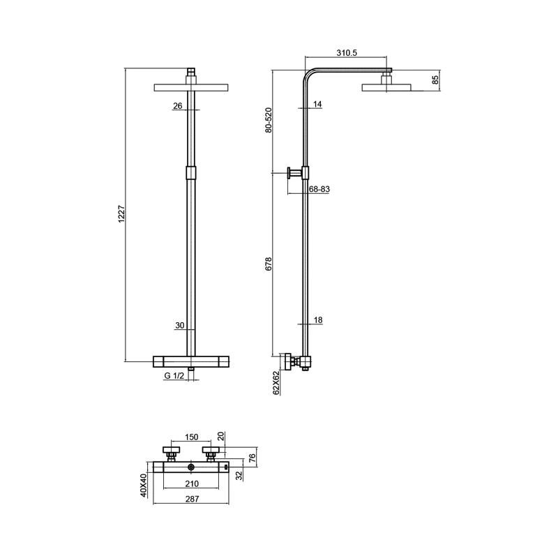 JTP HIX Thermostatic Bar Mixer Shower With Shower Kit And Fixed Head - Brushed Brass 3 JTP HIX Thermostatic Bar Mixer Shower With Shower Kit And Fixed Head - Brushed Brass