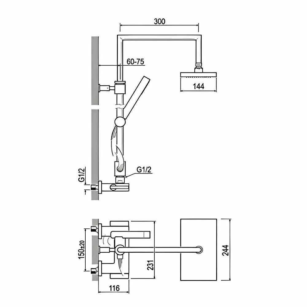 JTP Idea Rigid Riser With Adjustable Shower Head And Shower Valve + Hand Shower 4 JTP Idea Rigid Riser With Adjustable Shower Head And Shower Valve + Hand Shower - Image 2