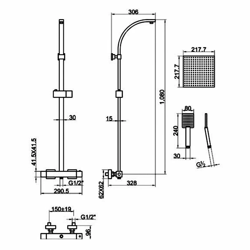 JTP Kubix Thermostatic Shower Mixer With Rigid Riser And Fixed Head - Chrome 4 JTP Kubix Thermostatic Shower Mixer With Rigid Riser And Fixed Head - Chrome - Image 2