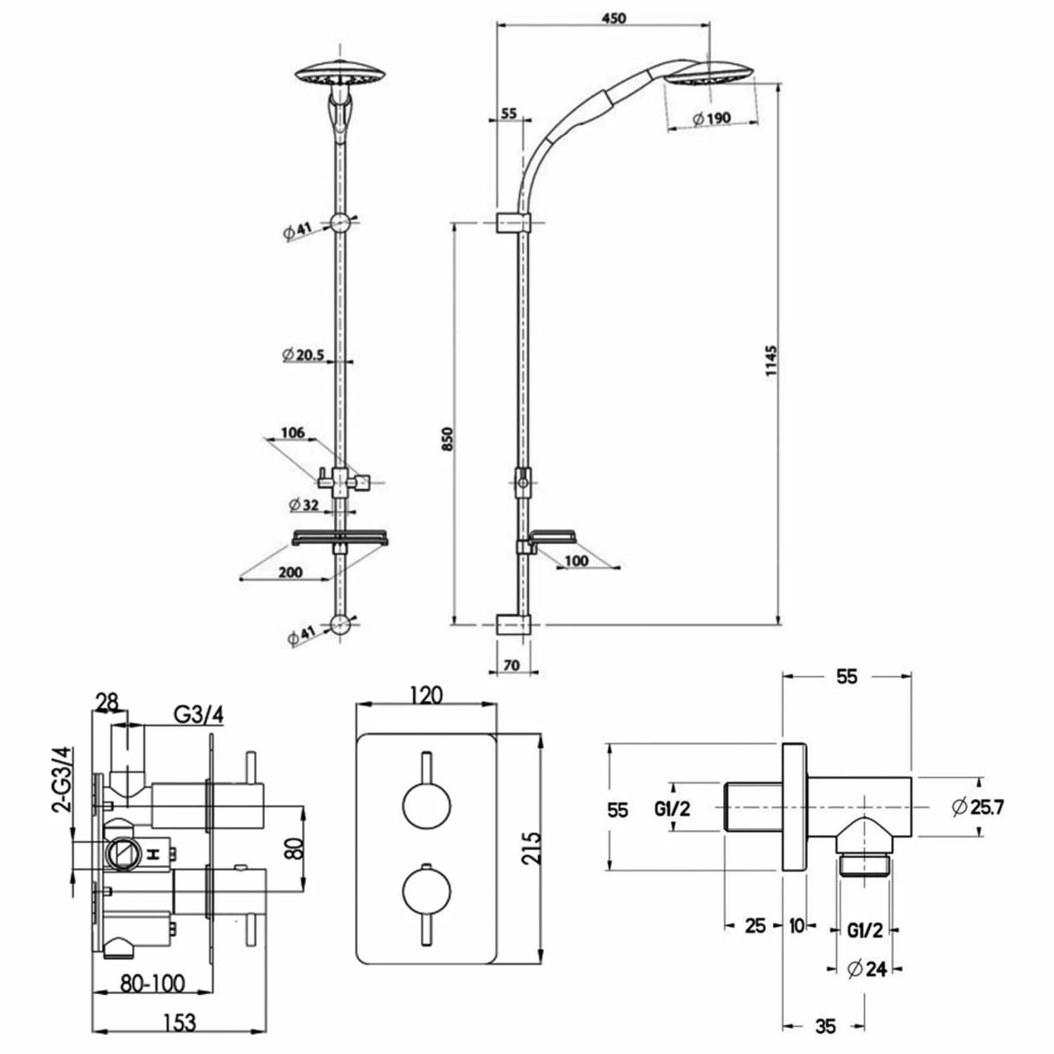 JTP Round Thermostatic Dual Concealed Mixer Shower With Slider Rail Kit - Chrome 4 JTP Round Thermostatic Dual Concealed Mixer Shower With Slider Rail Kit - Chrome - Image 2