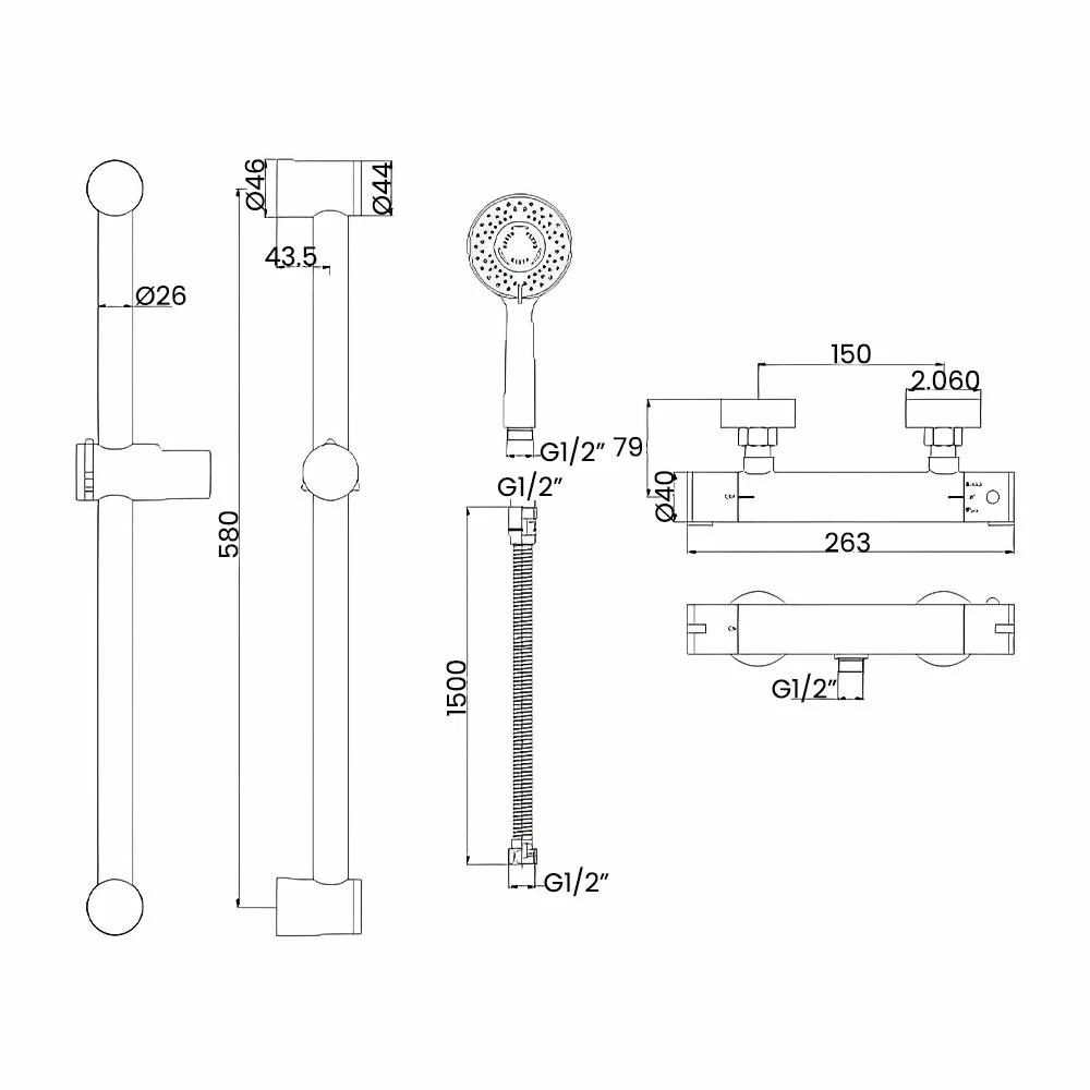 JTP Torre Shower Valve With Shower Rail Kit And Front Fixing Brackets - Chrome 4 JTP Torre Shower Valve With Shower Rail Kit And Front Fixing Brackets - Chrome - Image 2
