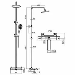 JTP Vos Thermostatic Bath Shower Mixer With Shower Kit And Fixed Head - Brushed Brass