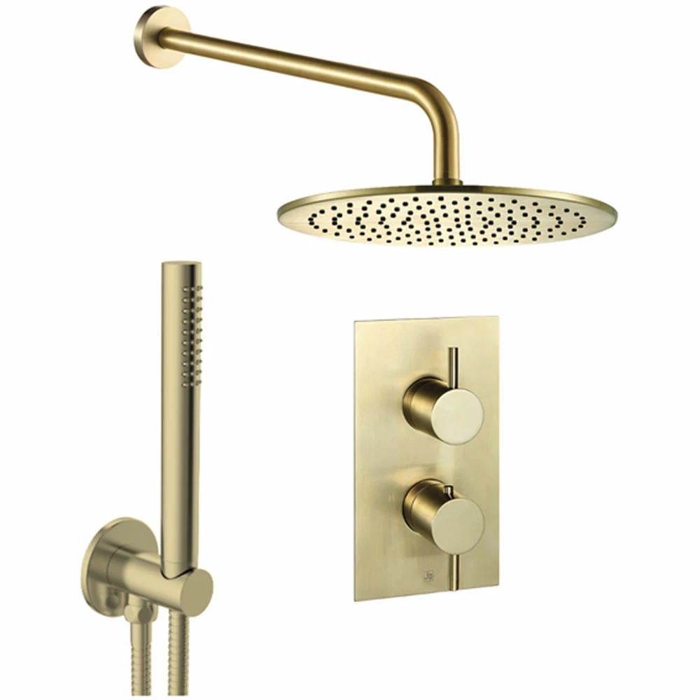 JTP Vos Thermostatic Dual Concealed Mixer Shower With Shower Handset + Fixed Head - Brushed Brass 4 JTP Vos Thermostatic Dual Concealed Mixer Shower With Shower Handset + Fixed Head - Brushed Brass - Image 2