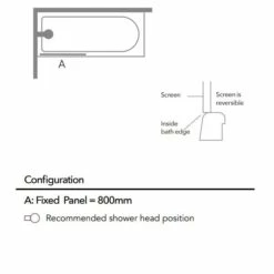 Merlyn Black Square Fixed Framed Bath Screen 1500mm H X 800mm W - 8mm Glass
