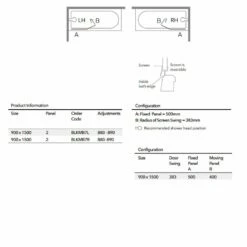 Merlyn Black Two Panel Square Hinged Bath Screen 1500mm H X 900mm W Left Handed - 8mm Glass