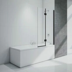 Merlyn Black Two Panel Square Hinged Bath Screen 1500mm H X 900mm W Right Handed - 8mm Glass