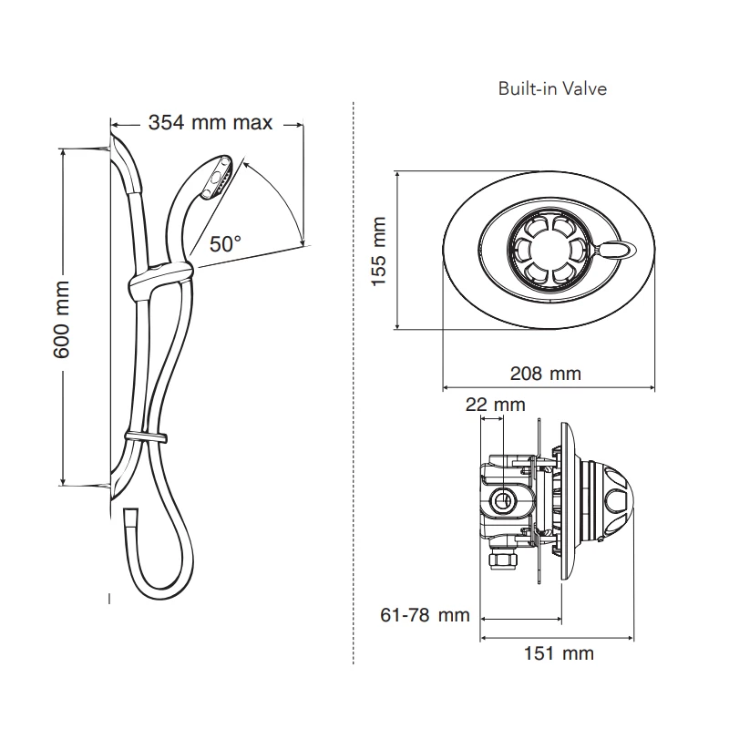 Mira Excel BIV Concealed Thermostatic Shower Mixer With Slide Rail & Handset Kit - Chrome 7 Mira Excel BIV Concealed Thermostatic Shower Mixer With Slide Rail & Handset Kit - Chrome - Image 5