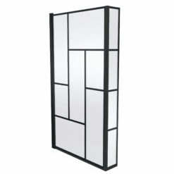 Nuie Abstract Matt Black Framed L-Shaped Bath Screen 1430mm H X 795mm W - 6mm Glass