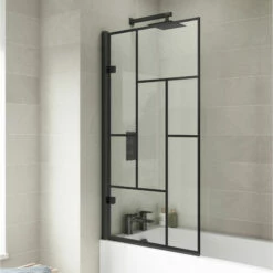 Nuie Abstract Matt Black Framed Hinged Bath Screen 1520mm H X 830mm W - 8mm Glass 9 Nuie Abstract Matt Black Framed Hinged Bath Screen 1520mm H X 830mm W - 8mm Glass -HEATANDPLUMB Sales nuie abstract bath screen nssq7bb 1 1