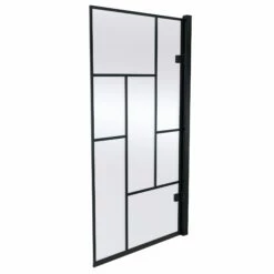 Nuie Abstract Matt Black Framed Hinged Bath Screen 1520mm H X 830mm W - 8mm Glass
