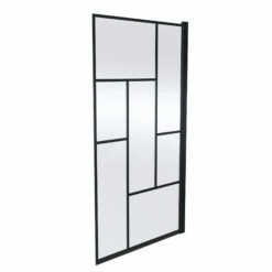 Nuie Abstract Matt Black Framed Square Bath Screen 1430mm H X 790mm W - 6mm Glass -HEATANDPLUMB Sales nuie abstract bath screen nssqbb