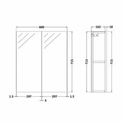 Nuie Arno Mirrored Bathroom Cabinet (50/50) 715mm H X 600mm W - Gloss Mid Grey -HEATANDPLUMB Sales nuie arno bathroom cabinet off1317 1