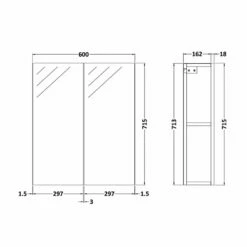 Nuie Arno Mirrored Bathroom Cabinet (50/50) 715mm H X 600mm W - Black Woodgrain 7 Nuie Arno Mirrored Bathroom Cabinet (50/50) 715mm H X 600mm W - Black Woodgrain -HEATANDPLUMB Sales nuie arno bathroom cabinet off817 6