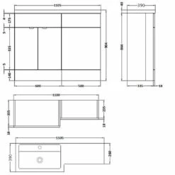 Nuie Arno LH Combination Unit With L-Shape Basin 1100mm Wide - Gloss White