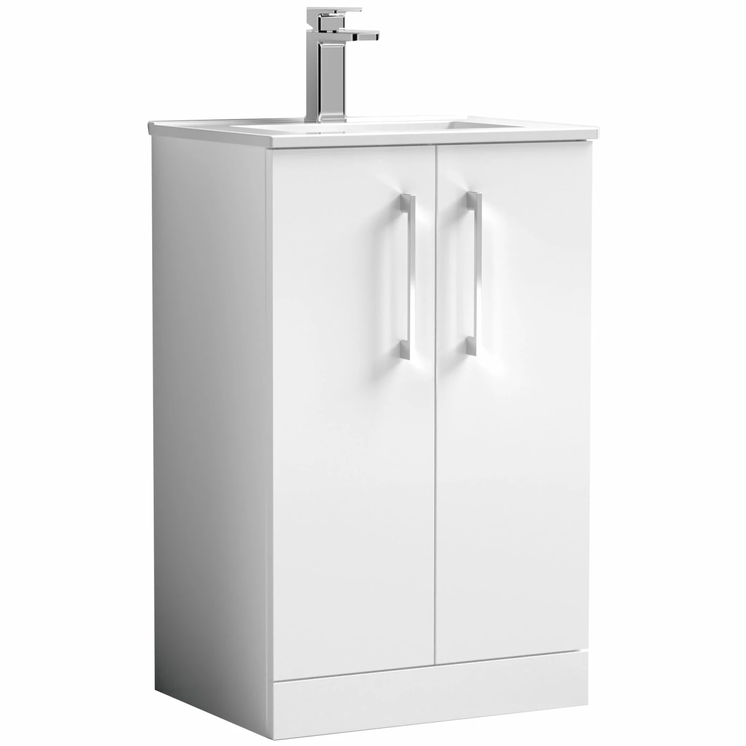 Nuie Arno Floor Standing 2-Door Vanity Unit With Basin-2 500mm Wide - Gloss White 4 Nuie Arno Floor Standing 2-Door Vanity Unit With Basin-2 500mm Wide - Gloss White - Image 2