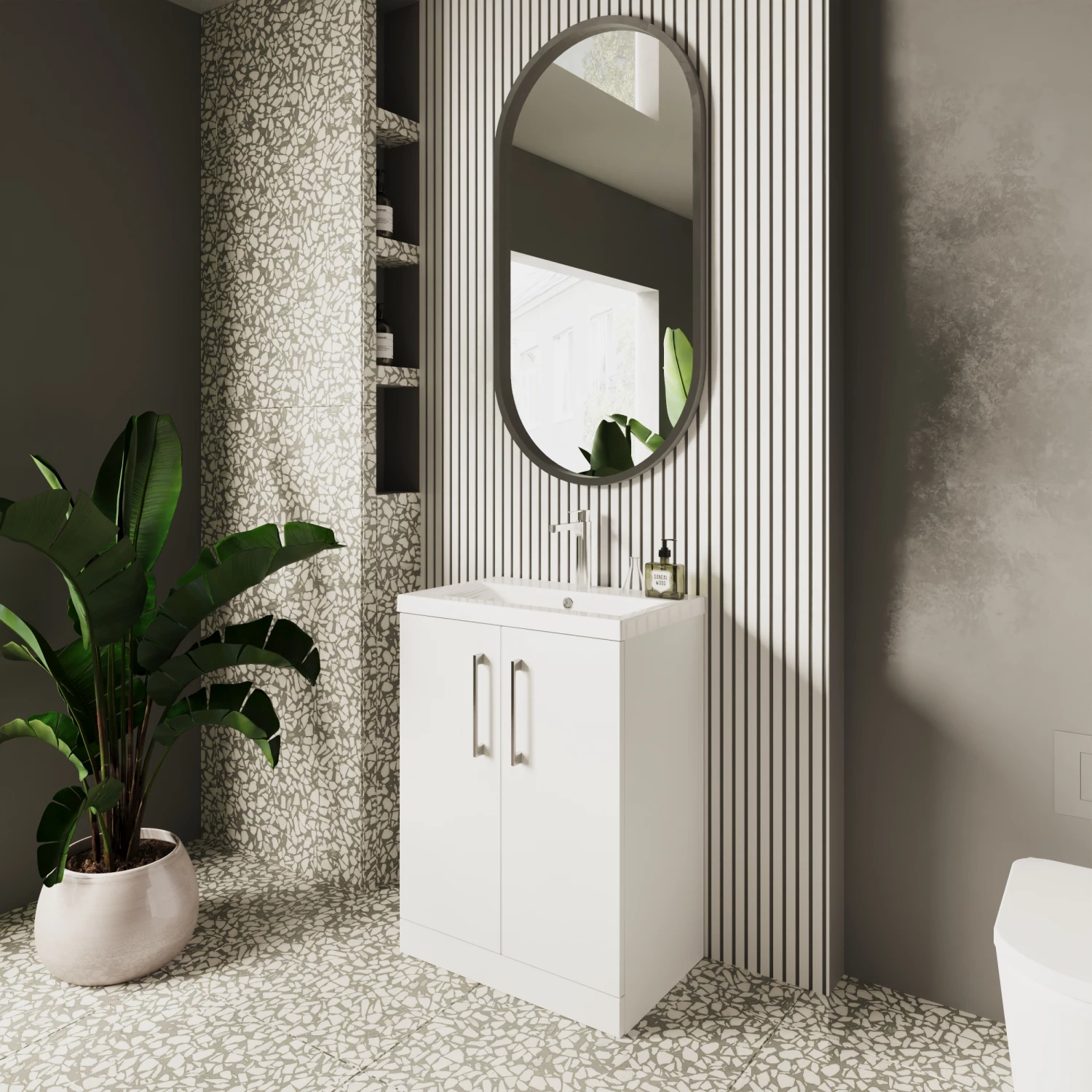 Nuie Arno Floor Standing 2-Door Vanity Unit With Basin-1 600mm Wide - Gloss White 7 Nuie Arno Floor Standing 2-Door Vanity Unit With Basin-1 600mm Wide - Gloss White - Image 5