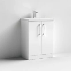 Nuie Arno Floor Standing 2-Door Vanity Unit With Basin-1 600mm Wide - Gloss White